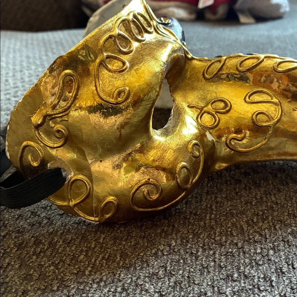 Unique Elegant Black and Gold Venetian Plague Doctor Mask - 12 inches Unisex